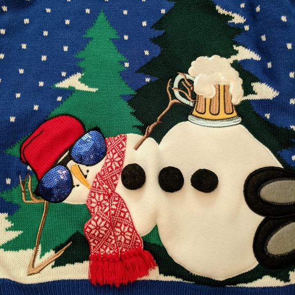 Ugly Christmas Sweater Beer Drinking Snowman SZ M - Picture 2 of 4